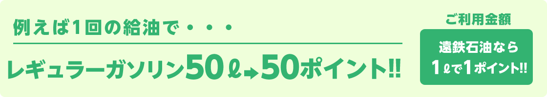 例えば1回の給油で・・・レギュラーガソリン50l→50ポイント!!